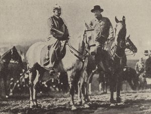 Kaiser Wilhelm II of Germany and US President Theodore Roosevelt watching the German Army on manoeuvres by Photographer German