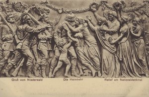 The homecoming, relief on the Nationaldenkmal, monument commemorating the unification of Germany, Rudesheim am Rhein, Hesse by Photographer German