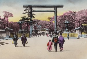 Japan, c.1912: The Enormous Bronze Torii for Shokonsha or spirit invoking Shrine for dead soldiers in national troubles, Tokyo