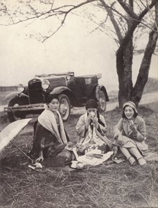 Japanese Women at a Picnic Wearing Western Clothes by Photographer Japanese