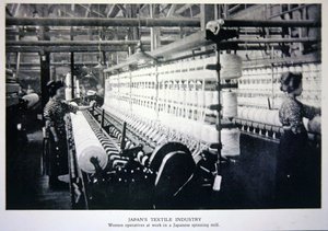 Women operatives at work in a Japanese spinning mill by Photographer Japanese