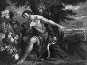 St John Preaching (engraving) by Pier Francesco (after) Mola