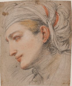 Head of a Young Woman with Headscarf in Profile to the Left by Pier Francesco Mola