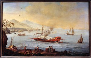 A galere in the harbor of Marseille. Painting of the Ecole de Pierre Puget