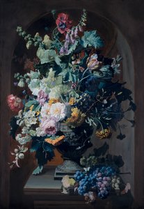 Vase of Flowers with Mimosas and Vase of Flowers with Grape Bunch (Pair) by Pierre Adrien Chabal Dussurgey