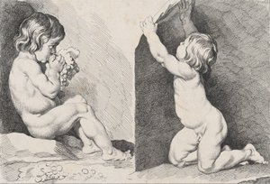 Two Nude Children Eating Grapes, from New Book of Children by Pierre Alexandre Aveline