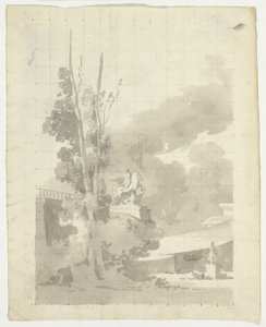 View of the Park at Versailles: Terrace, Trees and Equestrian Statue by Pierre Antoine Mongin