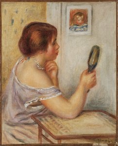 Gabrielle Holding a Mirror or Marie Dupuis Holding a Mirror with a Portrait of Coco, early 1900s by Pierre Auguste Renoir