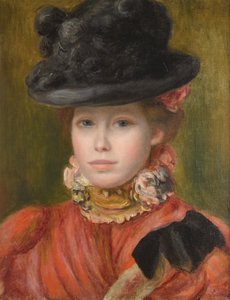 Girl in Black Hat with Red Flowers by Pierre Auguste Renoir