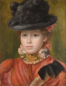 Girl in Black Hat with Red Flowers by Pierre Auguste Renoir