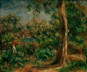 The Big Tree. Woman with Red Bodice in the Garden of Ca by Pierre Auguste Renoir