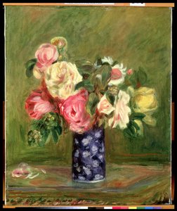 Roses in a Blue Vase by Pierre Auguste Renoir