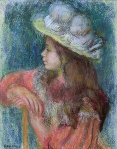 Seated Young Girl in a White Hat, 1884 by Pierre Auguste Renoir