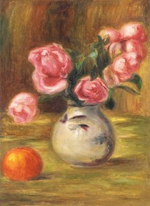 Vase of Roses and an Orange by Pierre Auguste Renoir