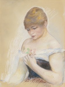 Young Woman Holding a Flower. Portrait of the Actress Jeanne Samary, c. 1880 by Pierre Auguste Renoir