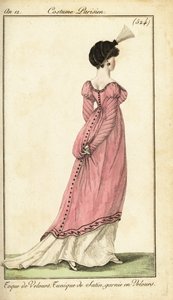 Woman in satin tunic dress and velvet toque, Paris by Pierre Charles Baquoy