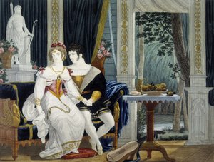 Young bourgeois couple in an interior in a galante conversation - by Pierre Chasselat, early 19th century