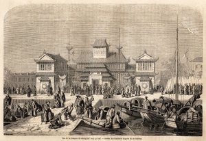The Shanghai Customs Building, drawing by Grandsire, to illustrate the voyage to China and Japan, in 1857-1858, of the Marquis de Moges. Engraving in Le tour du monde, nouveau journal des voyages Paris by Pierre Eugene Grandsire
