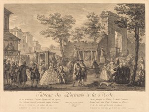 Table of Fashionable Portraits by Pierre Francois Courtois after Augustin de Saint Aubin