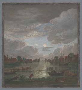 View of a Canal near the City of Haarlem by Moonlight by Pierre François Basan