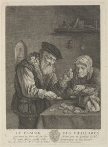 Pleasures of Old Age after the painting by David Teniers the Younger, Mid of the 18th century by Pierre François Basan