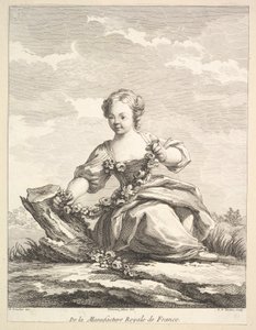 Little girl holding a garland of flowers, from Deuxième Livre de Figures d