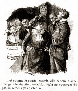 "Boule de Suif": Elisabeth Rousset refuses to answer the count, early 20th century by Pierre Georges Jeanniot