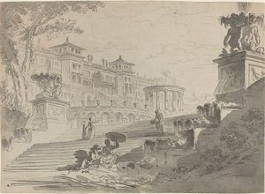 Fantasy on the Villa Medici with Fountains by Pierre Lelu