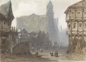 The Old Market Square in Rouen by Pierre Luc Charles Ciceri