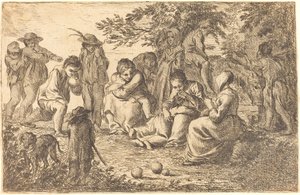 Children with Donkey and Dog in a Clearing