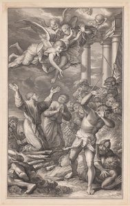Cosmas and Damian on the Pyre, Surrounded by Soldiers and Angels