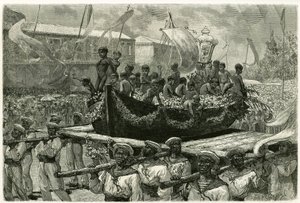 The procession of the Cirio on the eve of All Saints, religious and popular, the image of the Virgin is transported throughout the city on the canoe of a ship that disappeared in 1793, which the survivors offered ex-voto the Miraculous Virgin. Engraving by