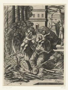 The Wife of Hasdrubal Throws Herself into the Burning Temple by Pierre Woeiriot (II)
