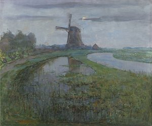 Oostzijdse Mill along the River by Piet Mondrian