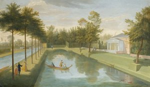 View of the Temple by the water, with the basin and long canal, Chiswick Villa