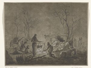 Bivouac of Cossacks by Fire During French Occupation in 1813 in Amsterdam by Pieter Bartholomeusz. Barbiers