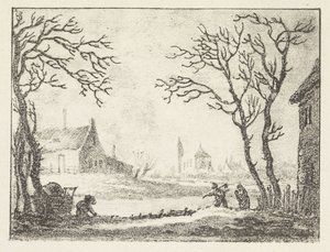 Winter Landscape with Houses and Figures by Pieter Bartholomeusz. Barbiers