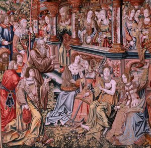 Flemish tapestry. Series The Honours. Virtue. Eighth tapestry in the series. Model Cartoonists from the circle of Bernard van Orley and Jan Gossaert (Mabuse). Manufacture Pieter van Aelst, Brussels. Ca 1550. Fabric Gold, silver, silk and wool. by Pieter Coecke van Aelst