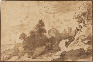 Landscape with Bridge and Ruins in Background by Pieter Dircksz Santvoort