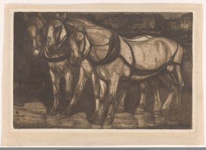 Three Omnibus Horses in a Square in Paris