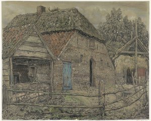 Large barn, with a pigsty in front by Pieter Dupont