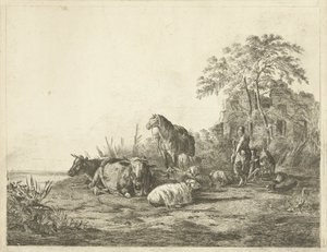 Shepherd and Shepherdess with Herd of Cattle by Pieter Gaal