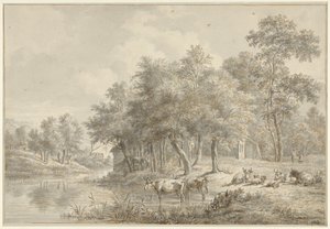 River Landscape with Cattle by Pieter Gerardus van Os