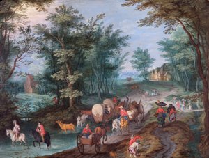 Landscape with Figures Crossing a Brook by Peeter Gijsels