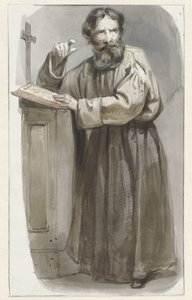 Standing Cleric by Lectern with Crucifix and Bible