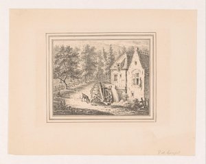 Landscape with Watermill and a Grazing Goat on a Rope by Pieter de Goeje