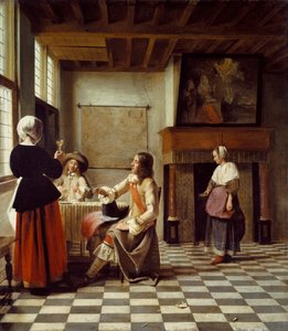An Interior, with a Woman drinking with Two Men, and a Maidservant