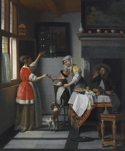 Interior with a Child Feeding a Parrot