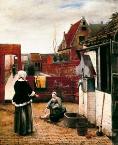 Woman and Her Servant in a Court by Pieter de Hooch