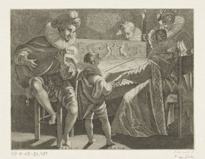 Music-making company by torchlight, ca. 1600 by Pieter de Jode (I)
